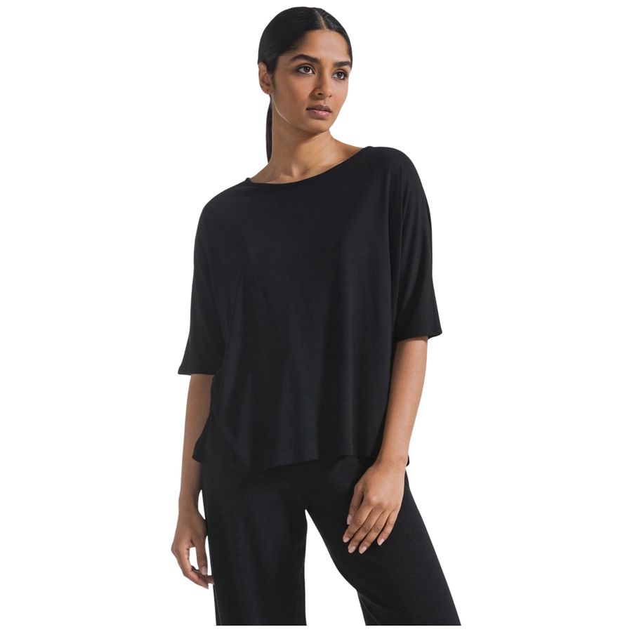 T-shirt fluida in viscosa nero da donna Deha | D4229010009